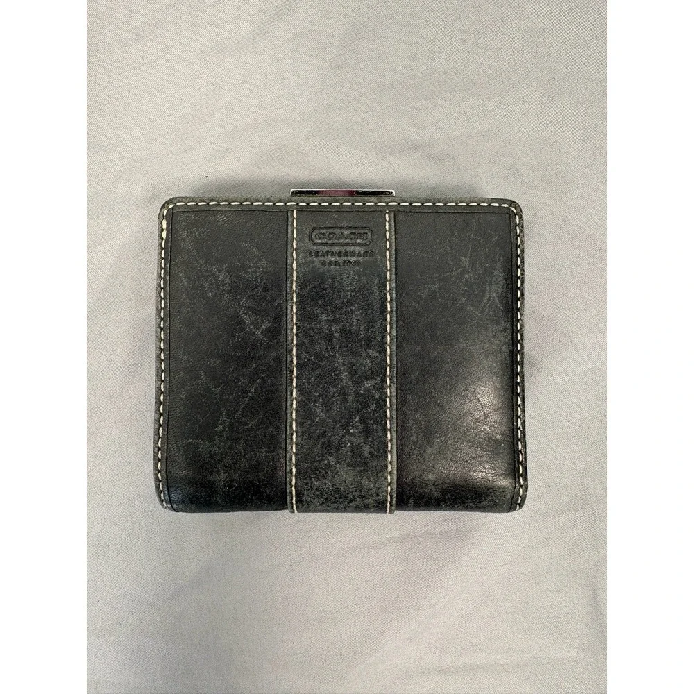 Vintage Coach Black Leather Bifold Small Wallet 3.5